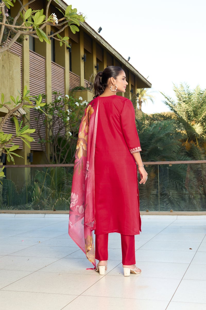 VISHVA CREATION Red Straight Kurta Set for Women - Image 4